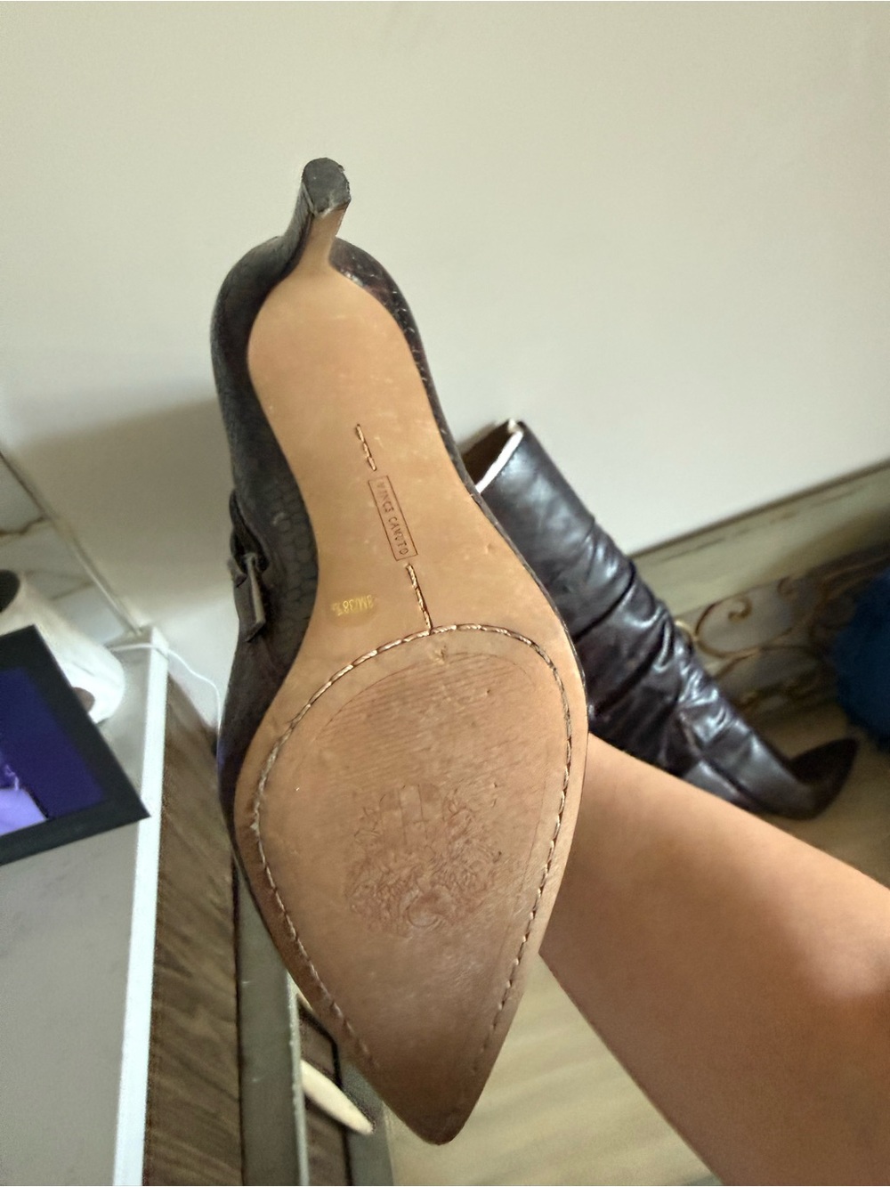 Vince Camuto Brown Textured Over-the-Knee Pointed-Toe Stiletto Boots - Picture 4 of 4